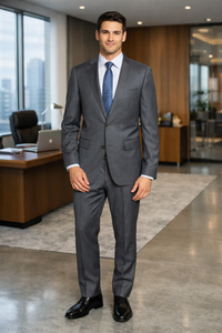 Bertolini 2PC Gray Two-button Suit Wool & Silk