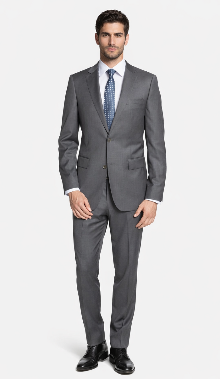 Bertolini 2PC Gray Two-button Suit Wool & Silk