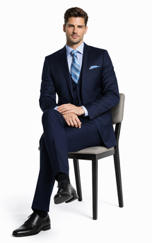 Bertolini 3 Piece Wool/Silk Solid Navy Suit - Image 4