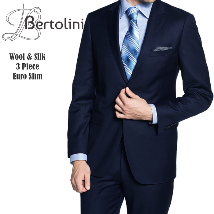 Bertolini 3 Piece Wool/Silk Solid Navy Suit - Image 8