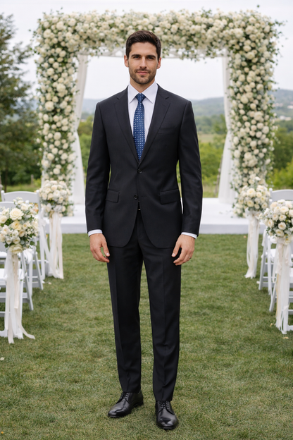 Bertolini 3Pc Wool & Silk Solid Black Suit - Image 6