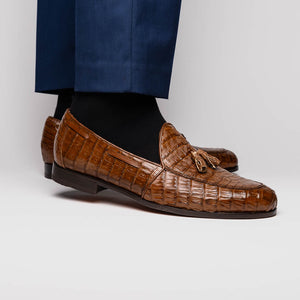 Marco Di Milano Bianchi Bay Apache Caiman Crocodile Tassel Loafers