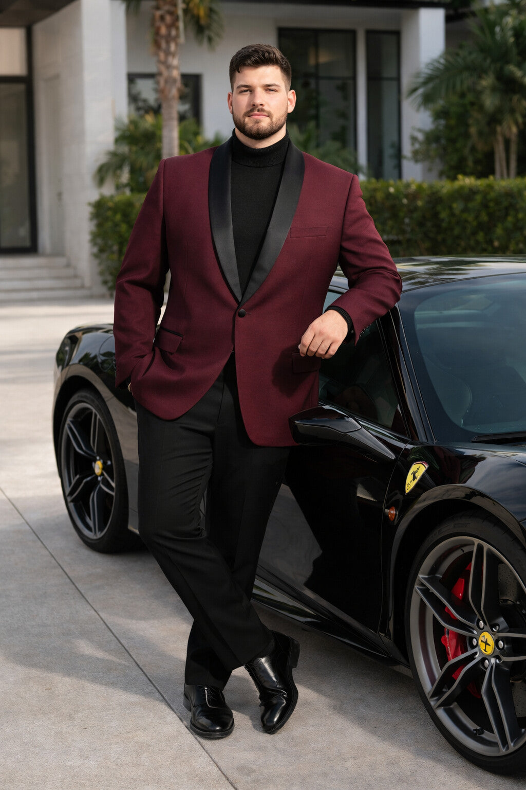 Mens Big and Tall Blazer - Burgundy Plus Size Tuxedo Jacket - Image 6