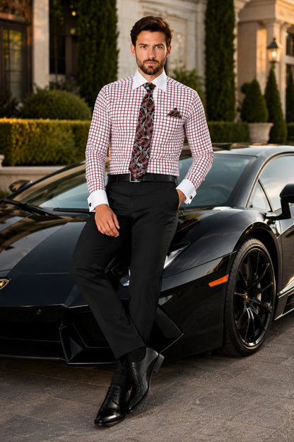 Mens Burgundy Shirt With Tie