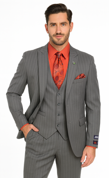 Big and Tall Grey Pinstripe Vested Suit