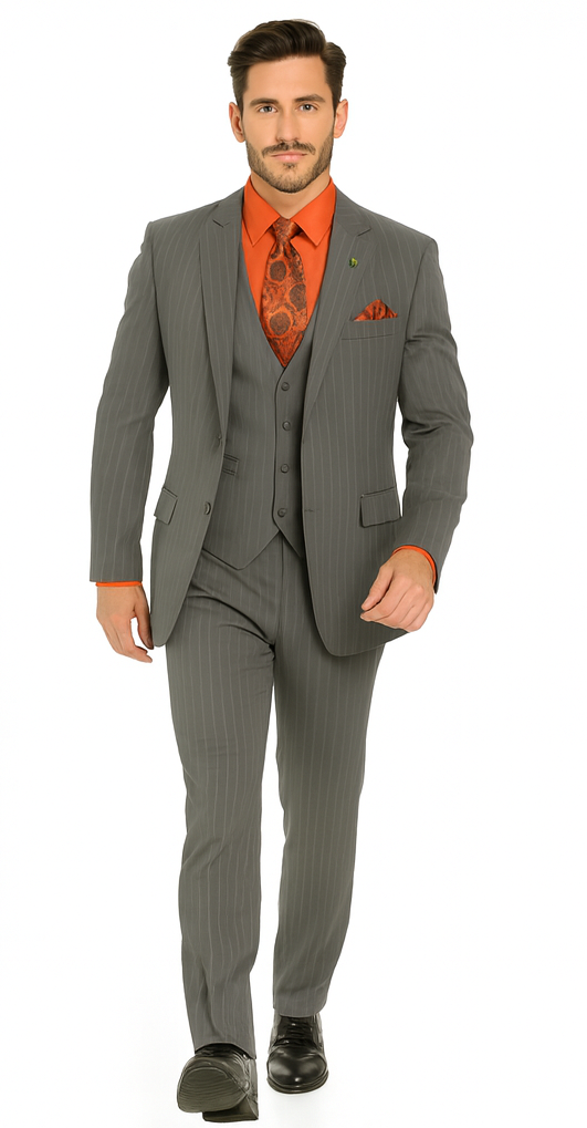 Big and Tall Grey Pinstripe Vested Suit - Image 3