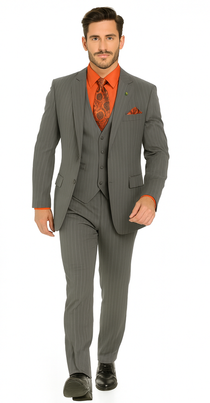 Big and Tall Grey Pinstripe Vested Suit - Image 3