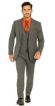 Big and Tall Grey Pinstripe Vested Suit - Image 3