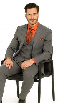Big and Tall Grey Pinstripe Vested Suit - Image 4