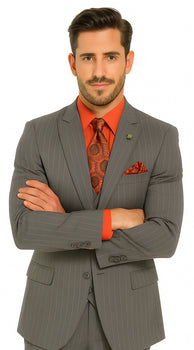 Big and Tall Grey Pinstripe Vested Suit - Image 7