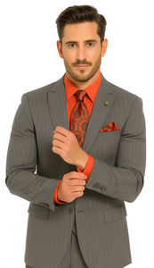 Big and Tall Grey Pinstripe Vested Suit