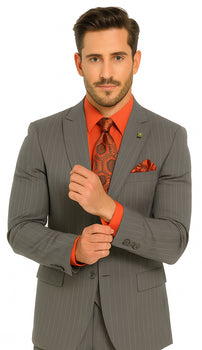 Big and Tall Grey Pinstripe Vested Suit - Image 5