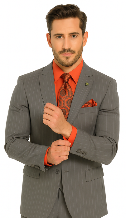 Big and Tall Grey Pinstripe Vested Suit