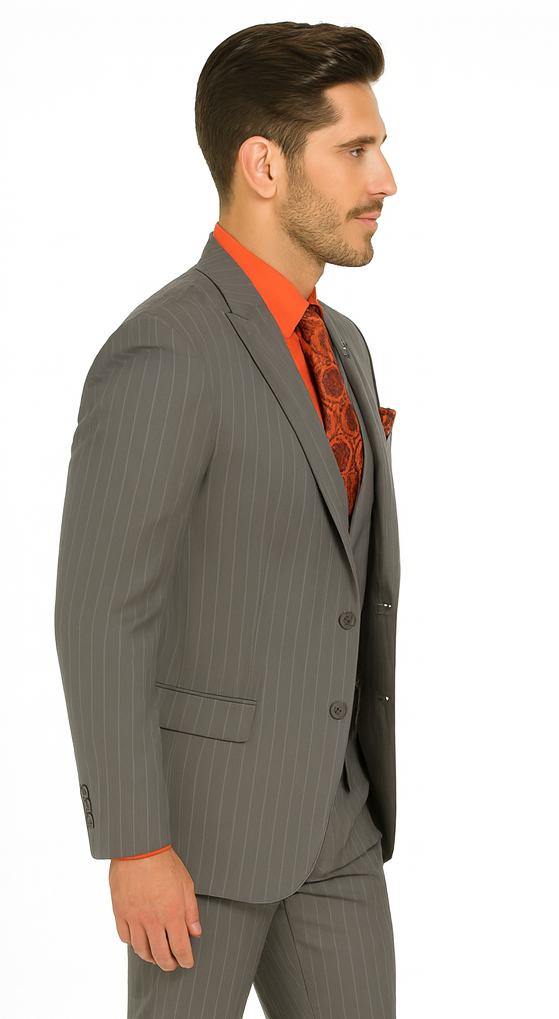 Big and Tall Grey Pinstripe Vested Suit - Image 6
