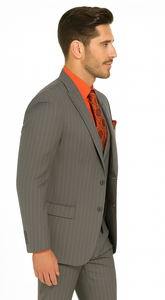 Big and Tall Grey Pinstripe Vested Suit