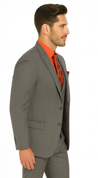 Big and Tall Grey Pinstripe Vested Suit - Image 6