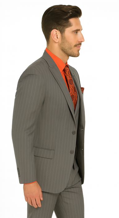 Big and Tall Grey Pinstripe Vested Suit