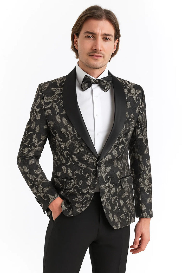 Big And Tall Tuxedo Paisley Tuxedo Sparkling Blazer - Black and White Floral Sport Coat - Image 4