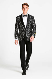 Big And Tall Tuxedo Paisley Tuxedo Sparkling Blazer - Black and White Floral Sport Coat
