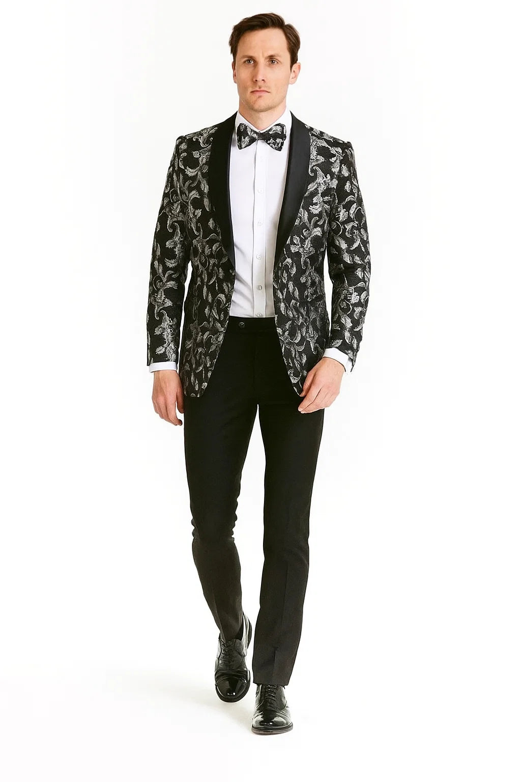 Big And Tall Tuxedo Paisley Tuxedo Sparkling Blazer - Black and White Floral Sport Coat - Image 7