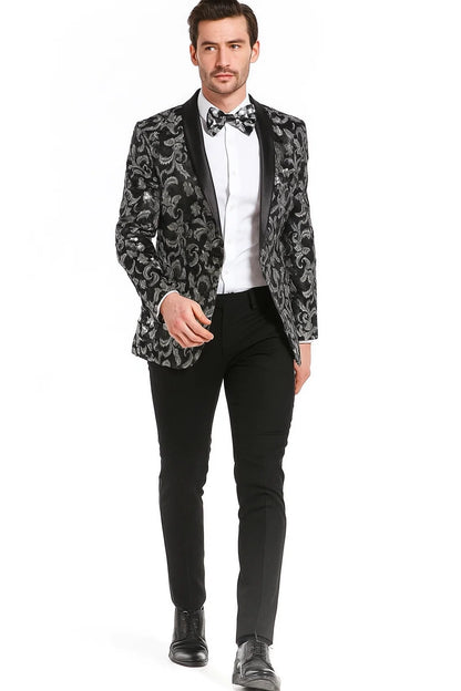 Big And Tall Tuxedo Paisley Tuxedo Sparkling Blazer - Black and White Floral Sport Coat - Image 8