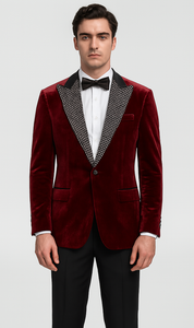 Big and Tall Velvet Blazer in Color Red  - Sportcoat  Rhinestone-Embedded  Stacy Adams $179