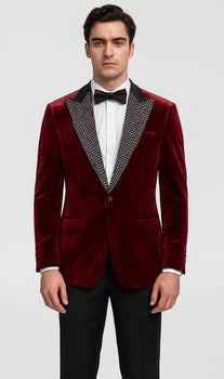 Big and Tall Velvet Blazer in Color Red  - Sportcoat  Rhinestone sequin -Embedded  Stacy Adams $179