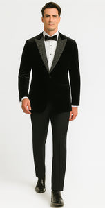 Big and Tall Velvet Blazer in Color Black  - Sportcoat  Rhinestone-Embedded  Stacy Adams $179