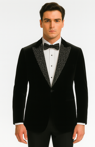 Big and Tall Velvet Blazer in Color Black  - Sportcoat  Rhinestone-Embedded  Stacy Adams $179