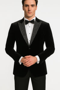 Big and Tall Velvet Blazer in Color Black  - Sportcoat  Rhinestone-Embedded  Stacy Adams $179