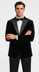 Big and Tall Velvet Blazer in Color Black  - Sportcoat  Rhinestone-Embedded  Stacy Adams $179