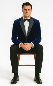 Big and Tall Velvet Blazer in Color Blue  - Sportcoat  Rhinestone-Embedded  Stacy Adams $179