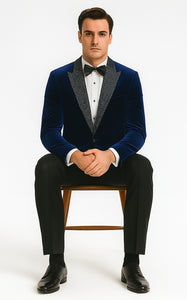 Big and Tall Velvet Blazer in Color Blue  - Sportcoat  Rhinestone-Embedded  Stacy Adams $179