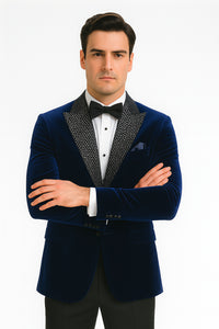 Big and Tall Velvet Blazer in Color Blue  - Sportcoat  Rhinestone-Embedded  Stacy Adams $179