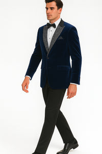 Big and Tall Velvet Blazer in Color Blue  - Sportcoat  Rhinestone-Embedded  Stacy Adams $179