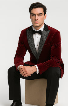 Big and Tall Velvet Blazer in Color Red  - Sportcoat  Rhinestone sequin -Embedded  Stacy Adams $179 - Image 4