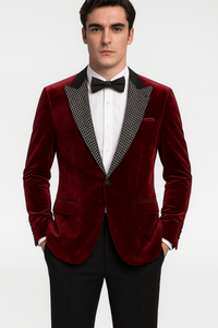 Big and Tall Velvet Blazer in Color Red  - Sportcoat  Rhinestone-Embedded  Stacy Adams $179