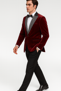 Big and Tall Velvet Blazer in Color Red  - Sportcoat  Rhinestone-Embedded  Stacy Adams $179