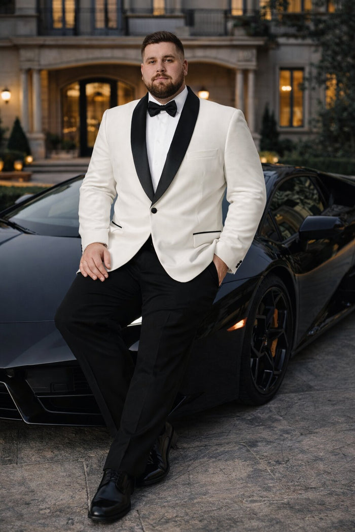Mens Big and Tall Blazer - White Plus Size Tuxedo Jacket - Image 7