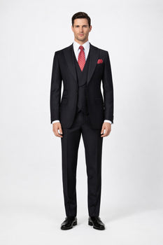 Big Lapel - Wide Lapel - Tom Ford Style Suit - Ticket Pocket - Black
