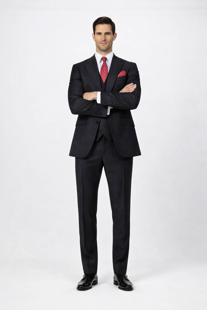 Big Lapel - Wide Lapel - Tom Ford Style Suit - Ticket Pocket - Black - Image 4