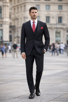 Big Lapel - Wide Lapel - Tom Ford Style Suit - Ticket Pocket - Black - Image 7