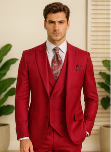 Big Lapel - Wide Lapel - Tom Ford Style Suit - Ticket Pocket - Red