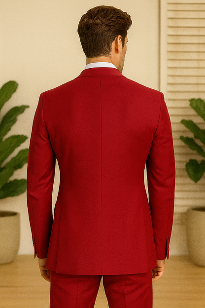 Big Lapel - Wide Lapel - Tom Ford Style Suit - Ticket Pocket - Red - Image 6