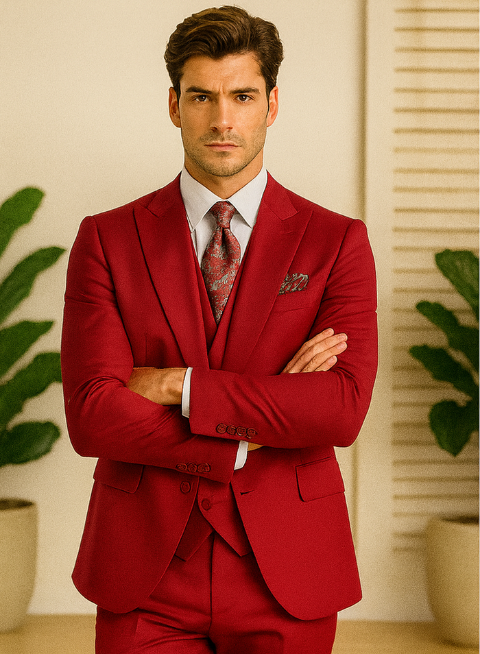 Big Lapel - Wide Lapel - Tom Ford Style Suit - Ticket Pocket - Red - Image 7