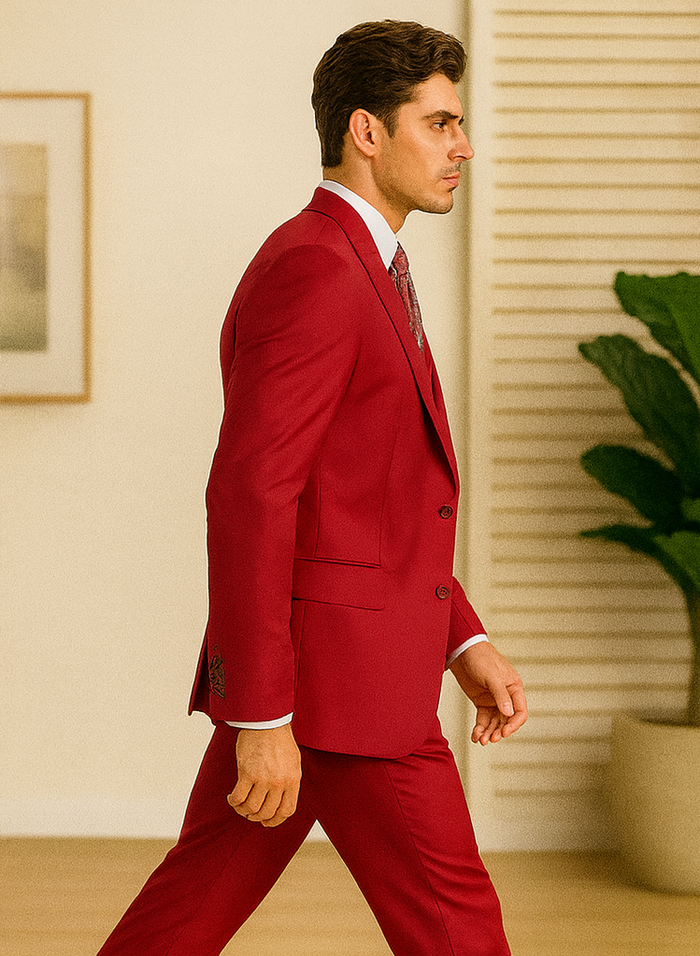 Big Lapel - Wide Lapel - Tom Ford Style Suit - Ticket Pocket - Red - Image 8