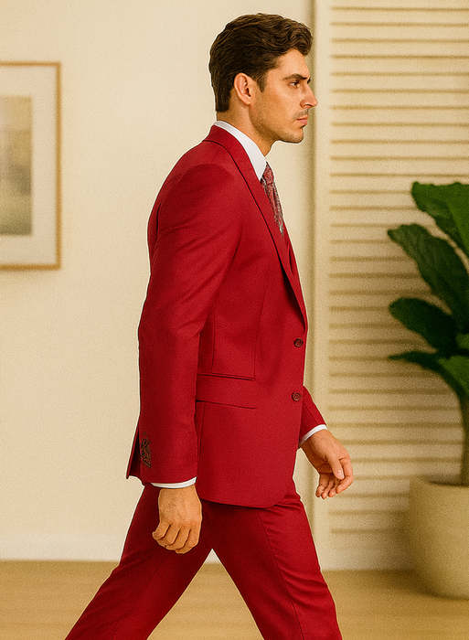 Big Lapel - Wide Lapel - Tom Ford Style Suit - Ticket Pocket - Red