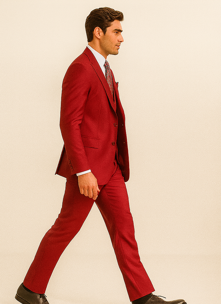 Big Lapel - Wide Lapel - Tom Ford Style Suit - Ticket Pocket - Red - Image 2