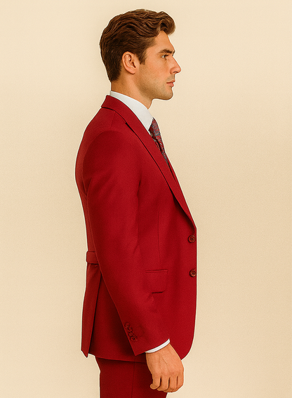 Big Lapel - Wide Lapel - Tom Ford Style Suit - Ticket Pocket - Red - Image 4