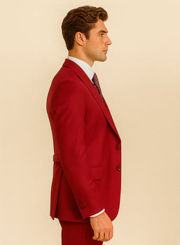 Big Lapel - Wide Lapel - Tom Ford Style Suit - Ticket Pocket - Red - Image 4